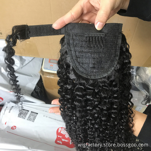 Cuticle Aligned Indian wrap ponytail human, kinky curly ponytail human, wrap around ponytail human hair